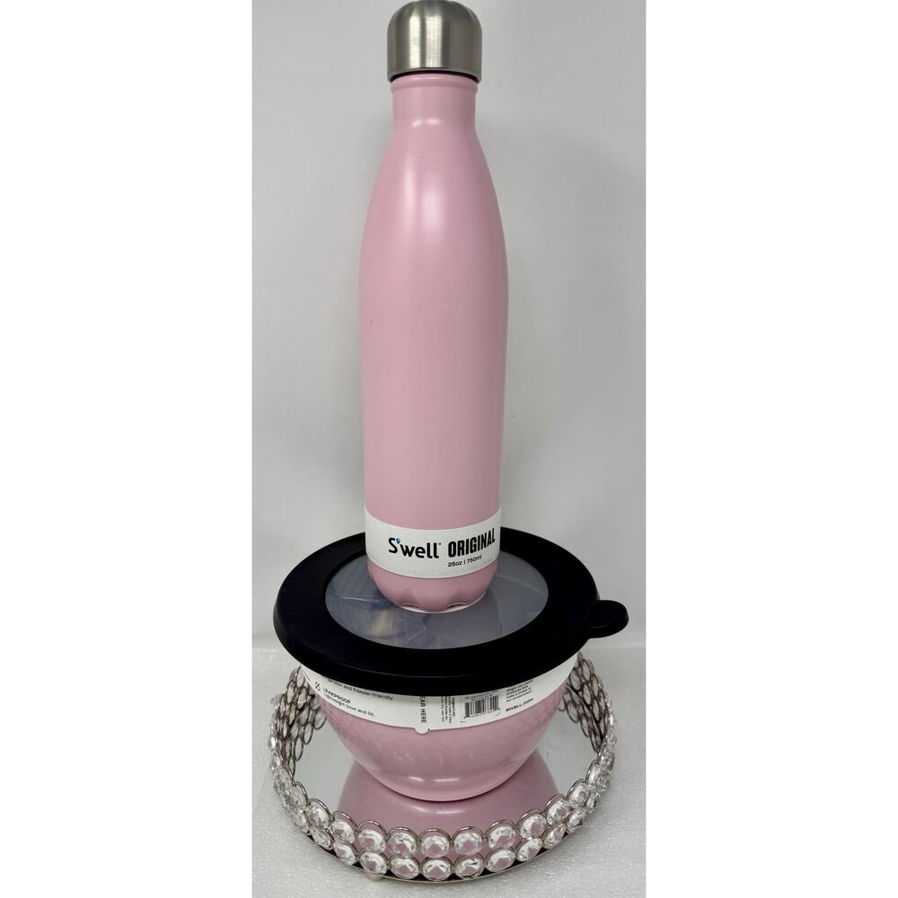 Swell S’well Stainless Steel Salad Bowl Kit Pink Peony 8 Cups + 25 oz Bottle